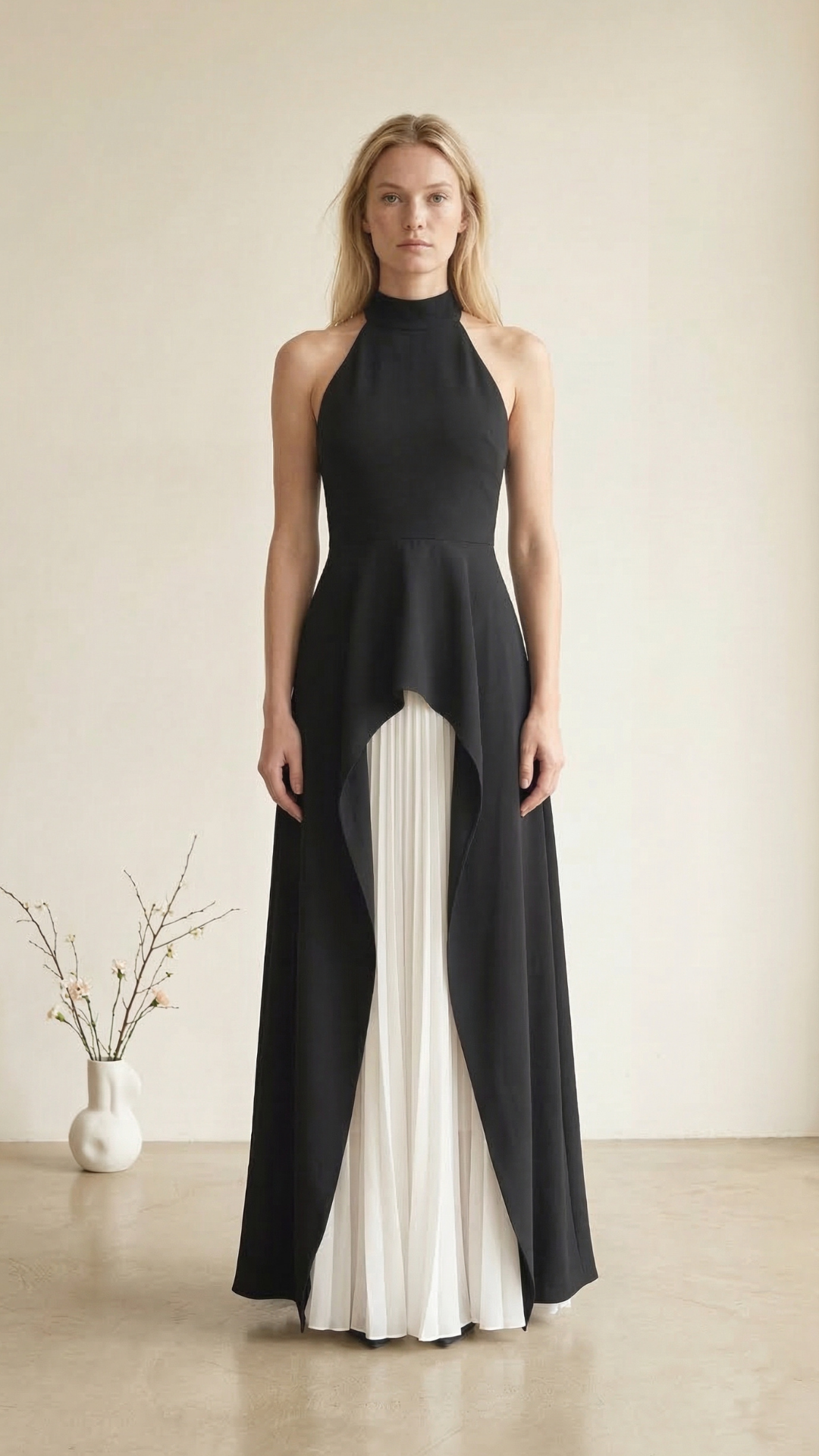 Inés - Vestido largo de capas con cuello halter