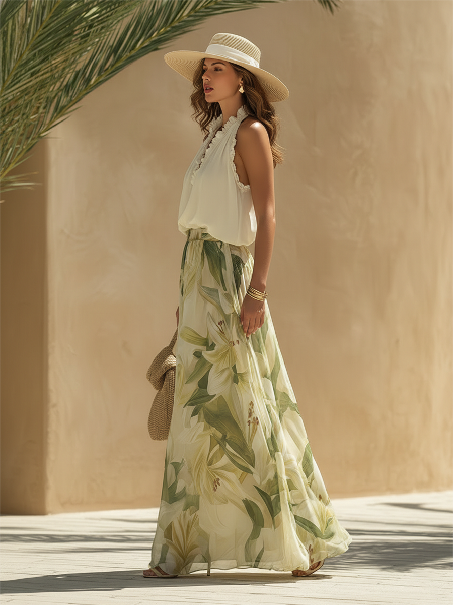 Livia | Conjunto fluido con estampado de lirios y diseño elegante