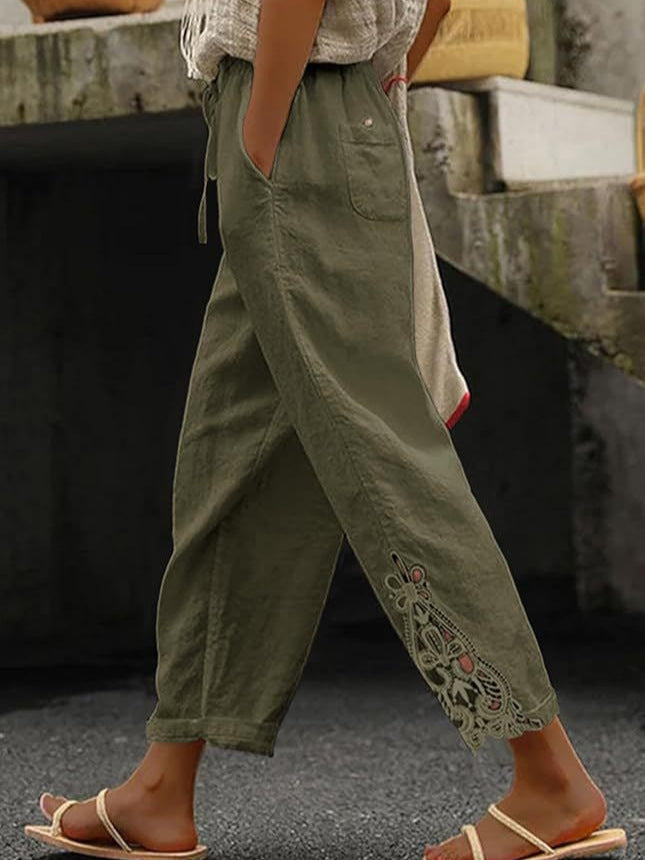 Pantalones rectos de algodón ligero y cintura alta