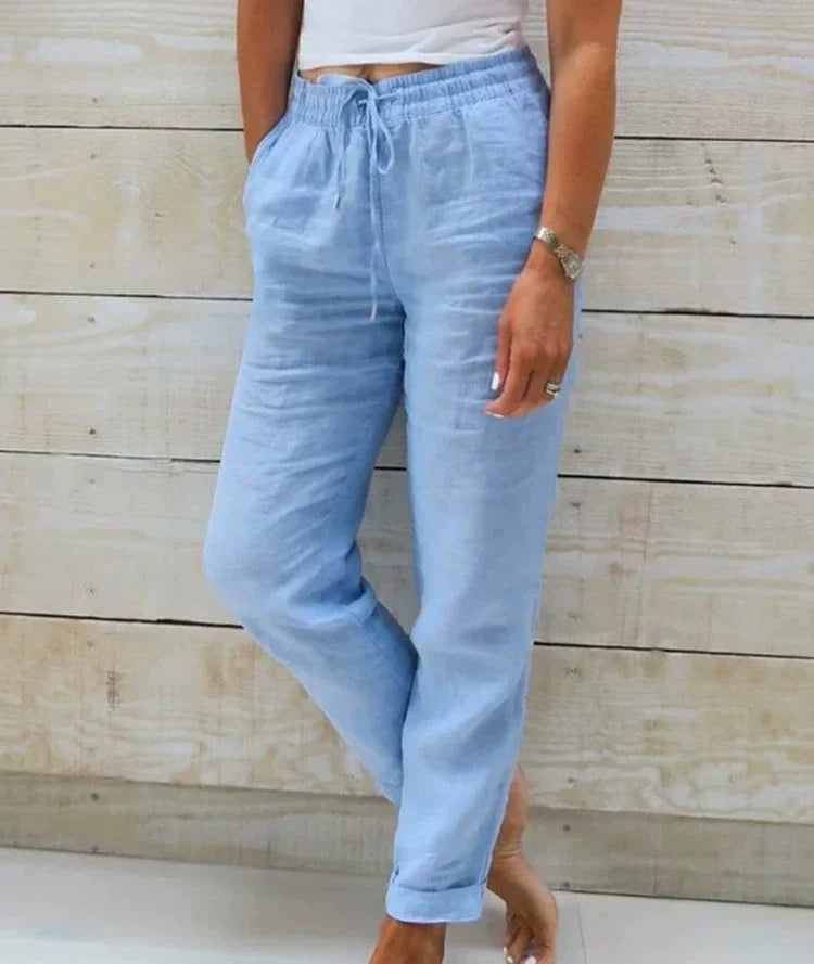 Pantalones ligeros de lino para mujer: transpirables y cómodos