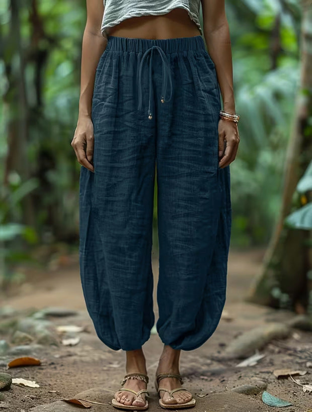 Pantalones holgados de algodón con cordón