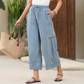 Pantalones ligeros de corte ancho a rayas, con cintura elástica y cordón ajustable