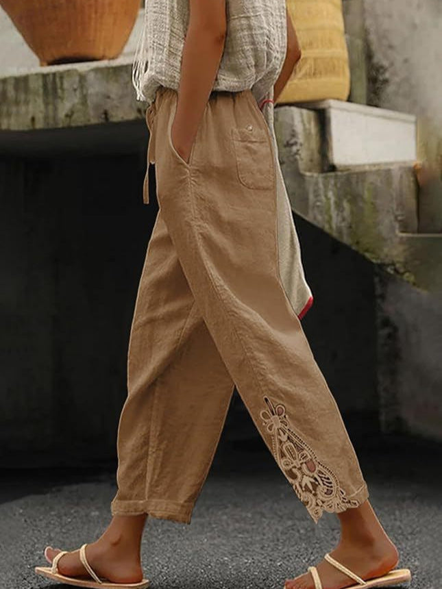 Pantalones rectos de algodón ligero y cintura alta