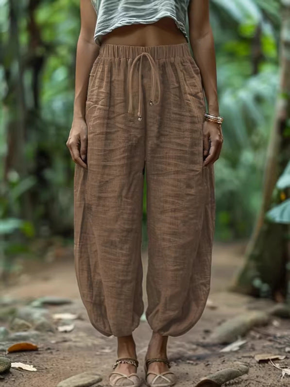 Pantalones holgados de algodón con cordón