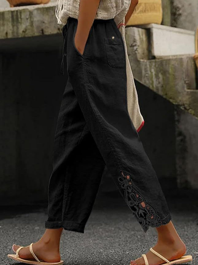 Pantalones rectos de algodón ligero y cintura alta