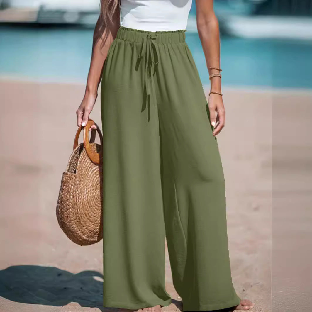 Pantalones ligeros de pierna ancha con cintura elástica