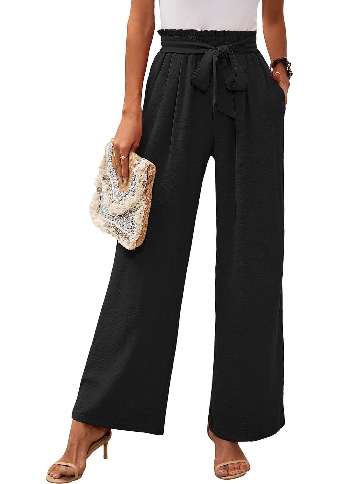 Pantalones de cintura alta y pierna ancha