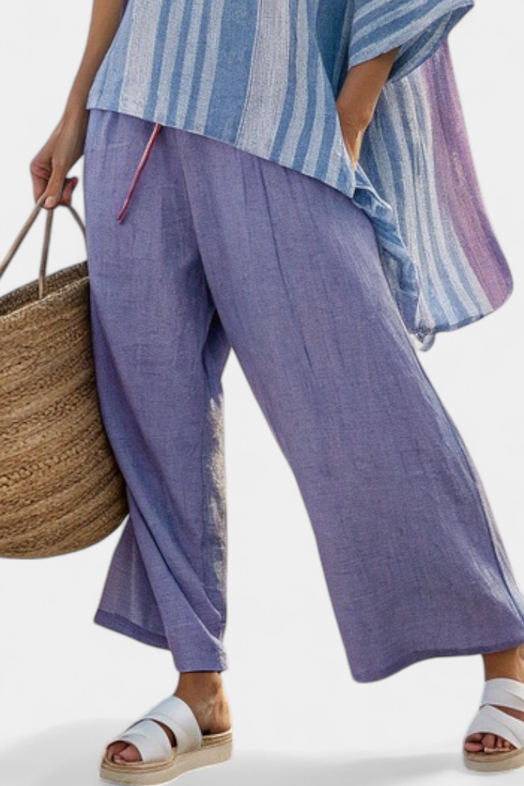 Carlotta • Top elegante en lavanda y azul cielo con pantalón de lino