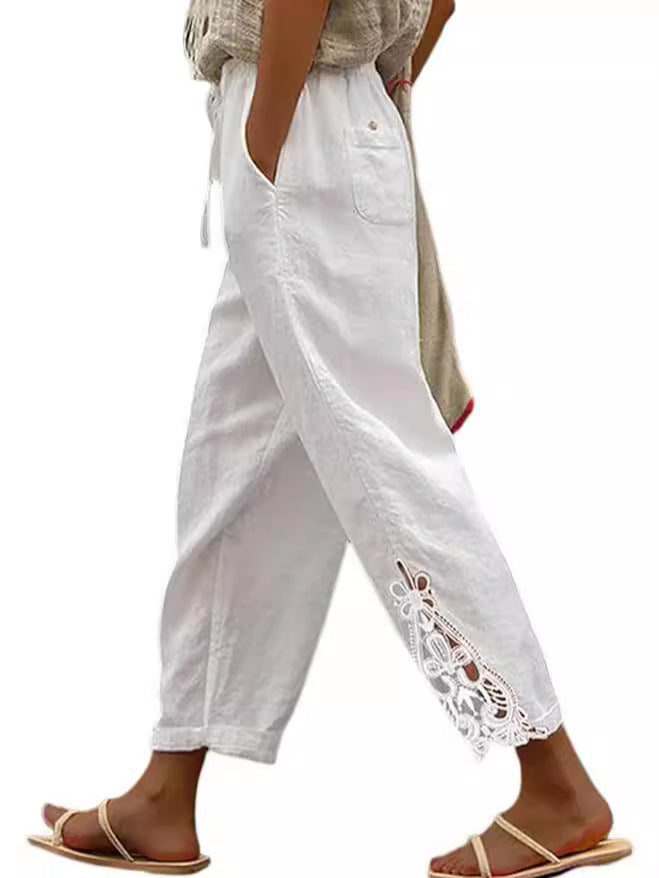 Pantalones rectos de algodón ligero y cintura alta