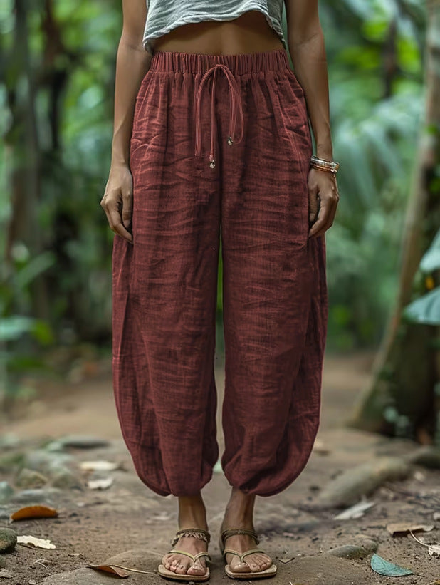 Pantalones holgados de algodón con cordón