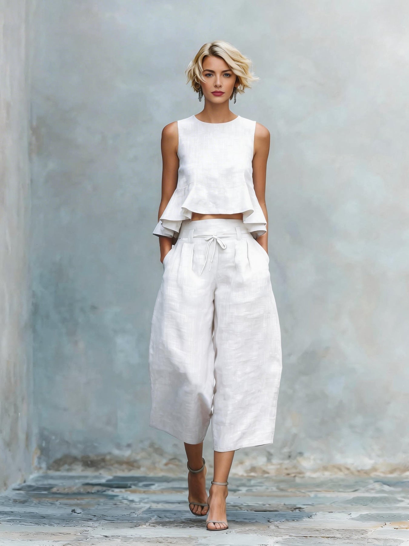 Conjunto de dos piezas para mujer con dobladillo fruncido