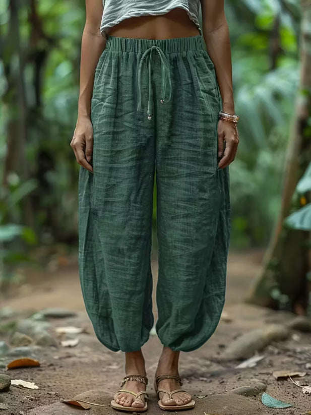Pantalones holgados de algodón con cordón