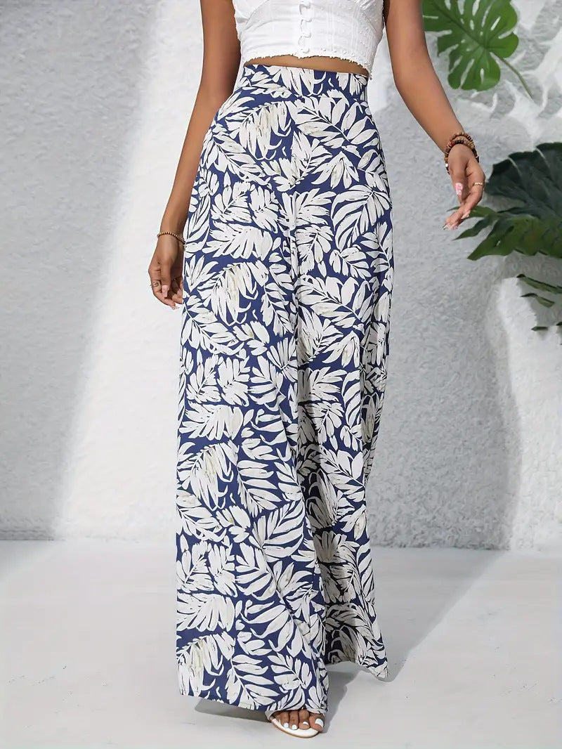 Pantalones anchos con estampado floral, ligeros y de cintura alta