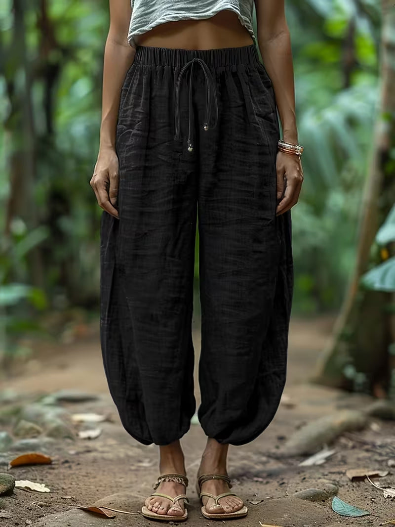 Pantalones holgados de algodón con cordón