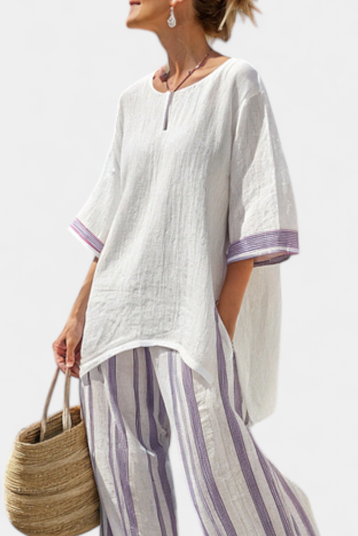 Allegra • Camiseta cómoda y pantalones de bambú a rayas