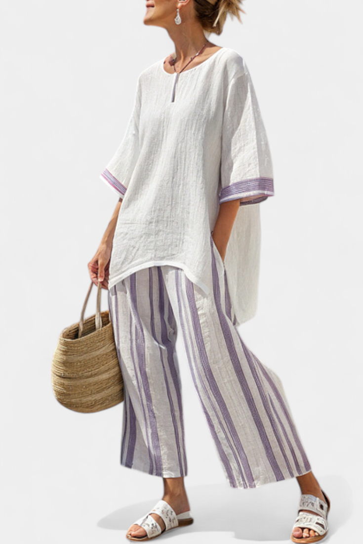 Allegra • Camiseta cómoda y pantalones de bambú a rayas
