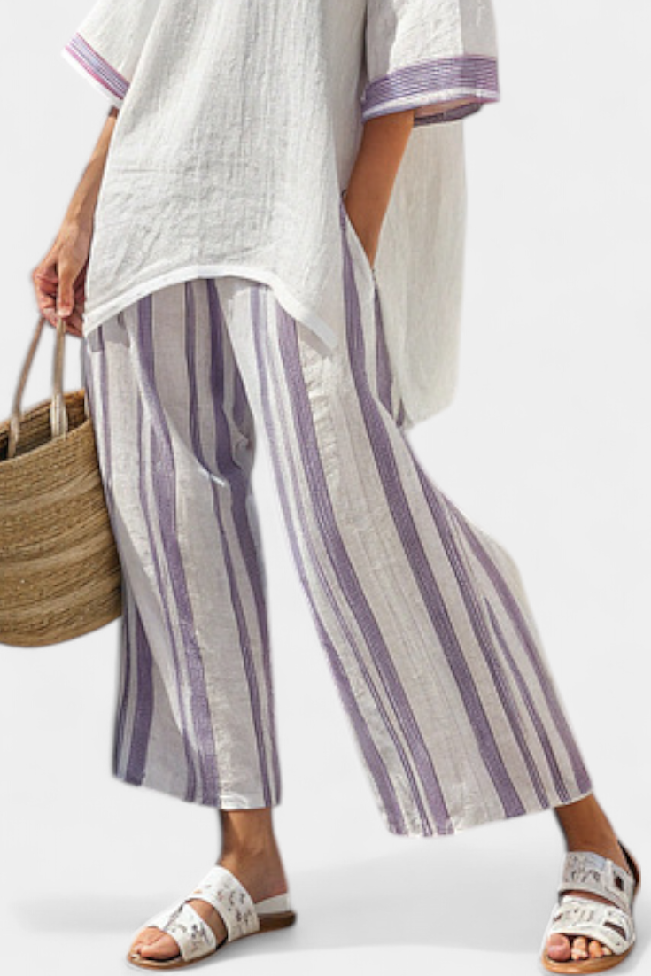 Allegra • Camiseta cómoda y pantalones de bambú a rayas