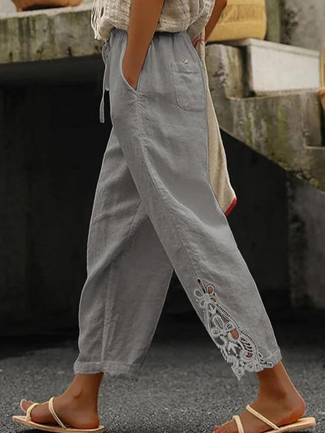 Pantalones rectos de algodón ligero y cintura alta