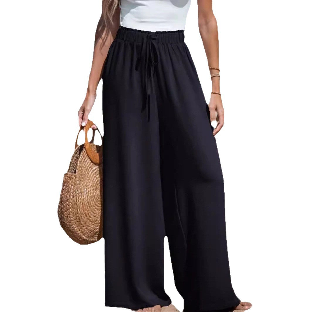 Pantalones ligeros de pierna ancha con cintura elástica