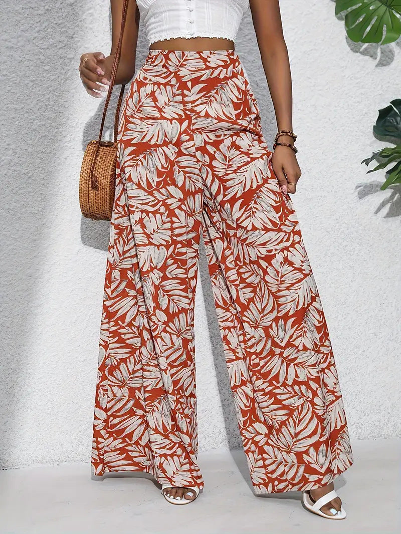 Pantalones anchos con estampado floral, ligeros y de cintura alta
