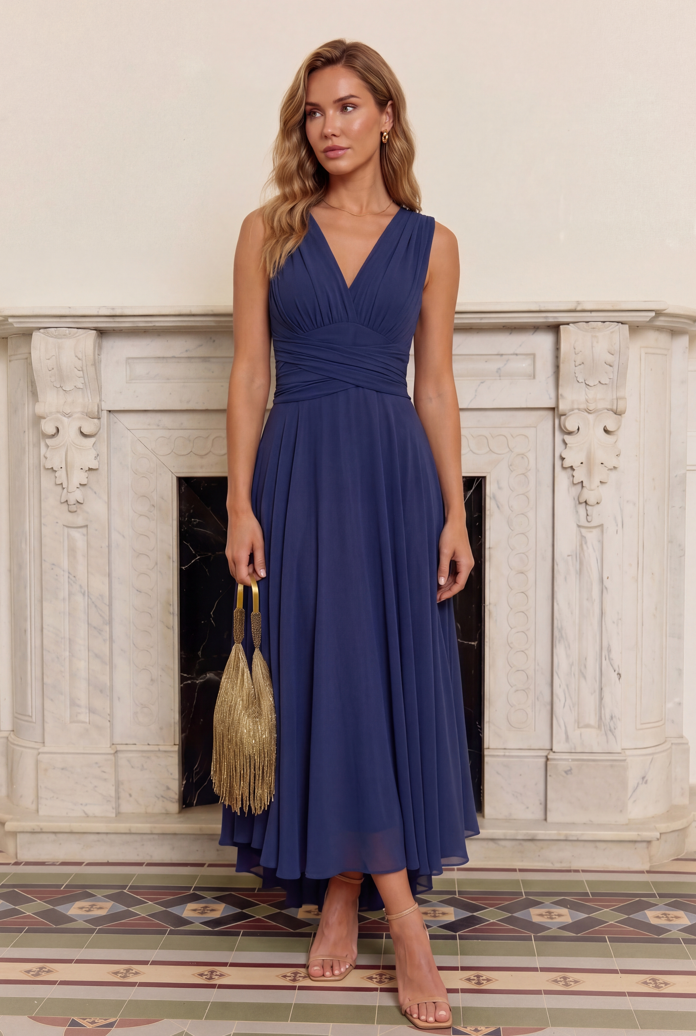 Vestido Gema™ | Azul marino con falda asimétrica y múltiples formas de llevar