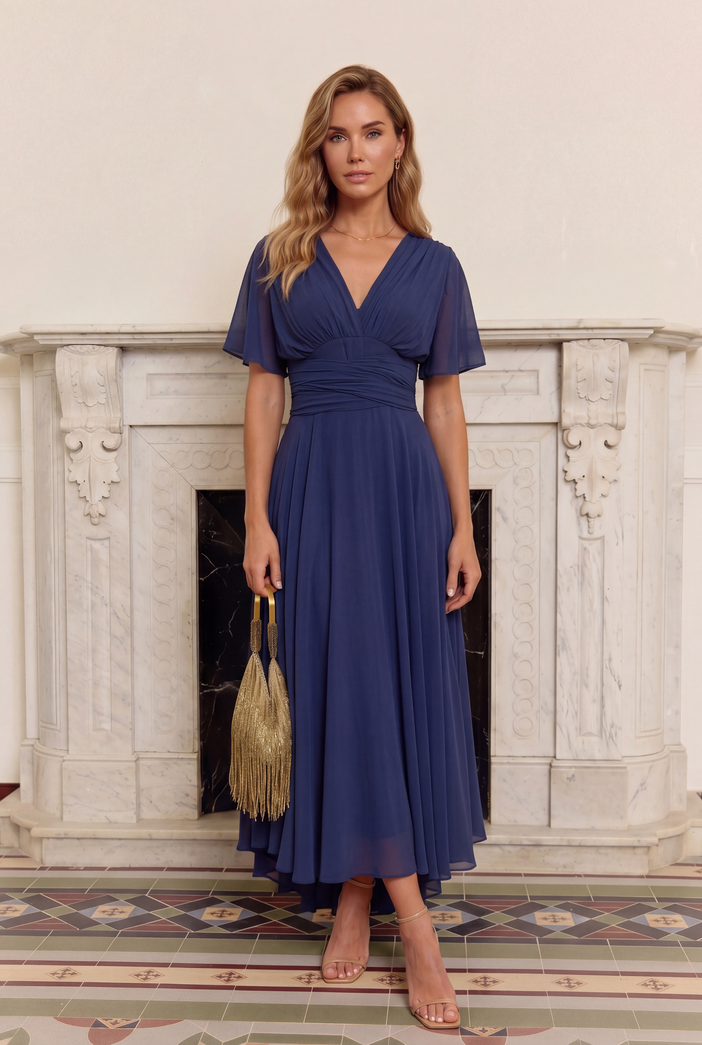 Vestido Gema™ | Azul marino con falda asimétrica y múltiples formas de llevar