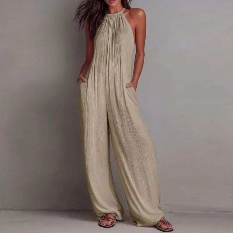 Elena • Mono halter plisado de pierna ancha