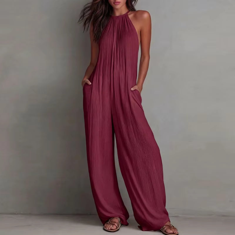 Elena • Mono halter plisado de pierna ancha