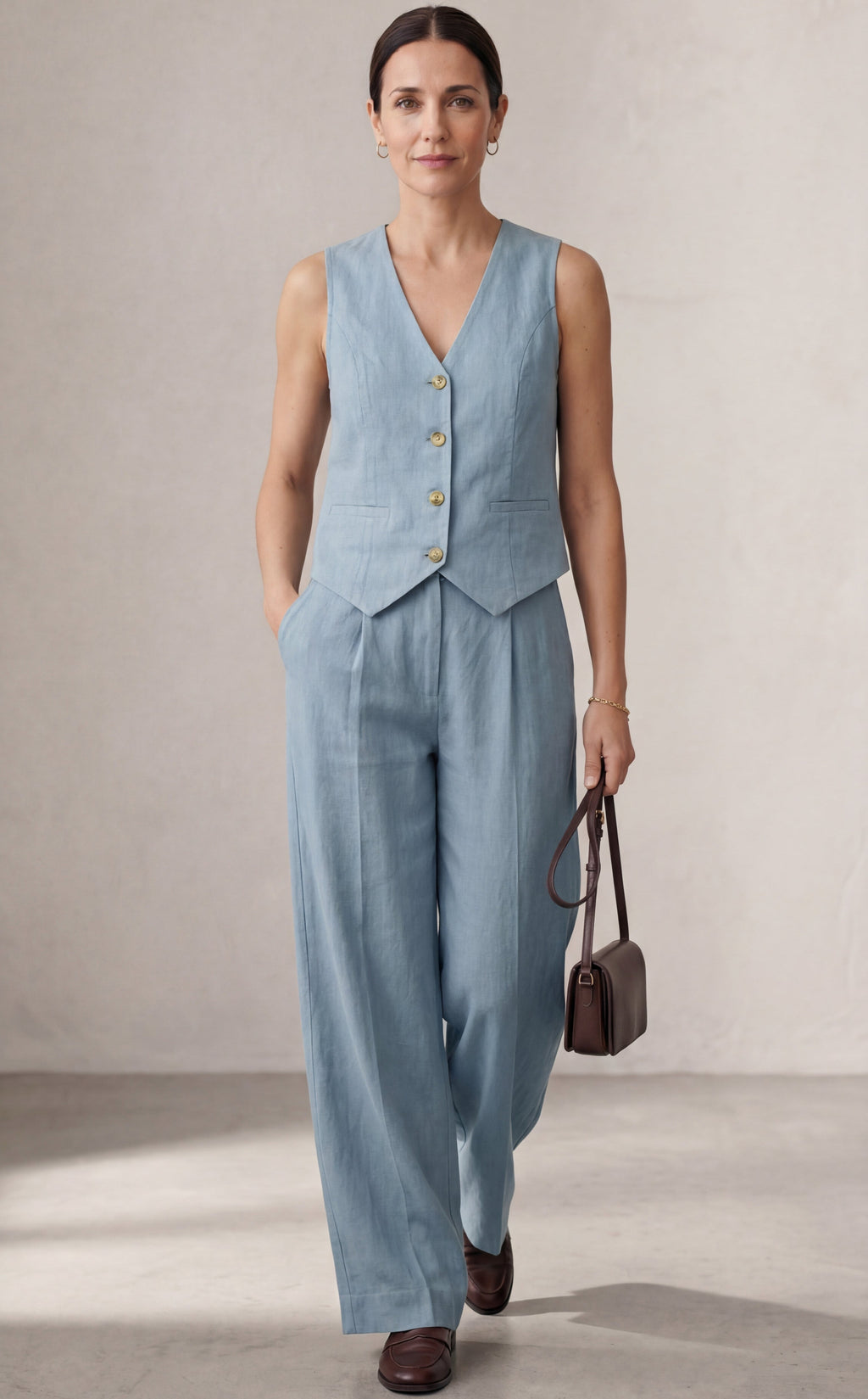 Aira • Conjunto elegante de dos piezas con chaleco y pantalón de pierna ancha