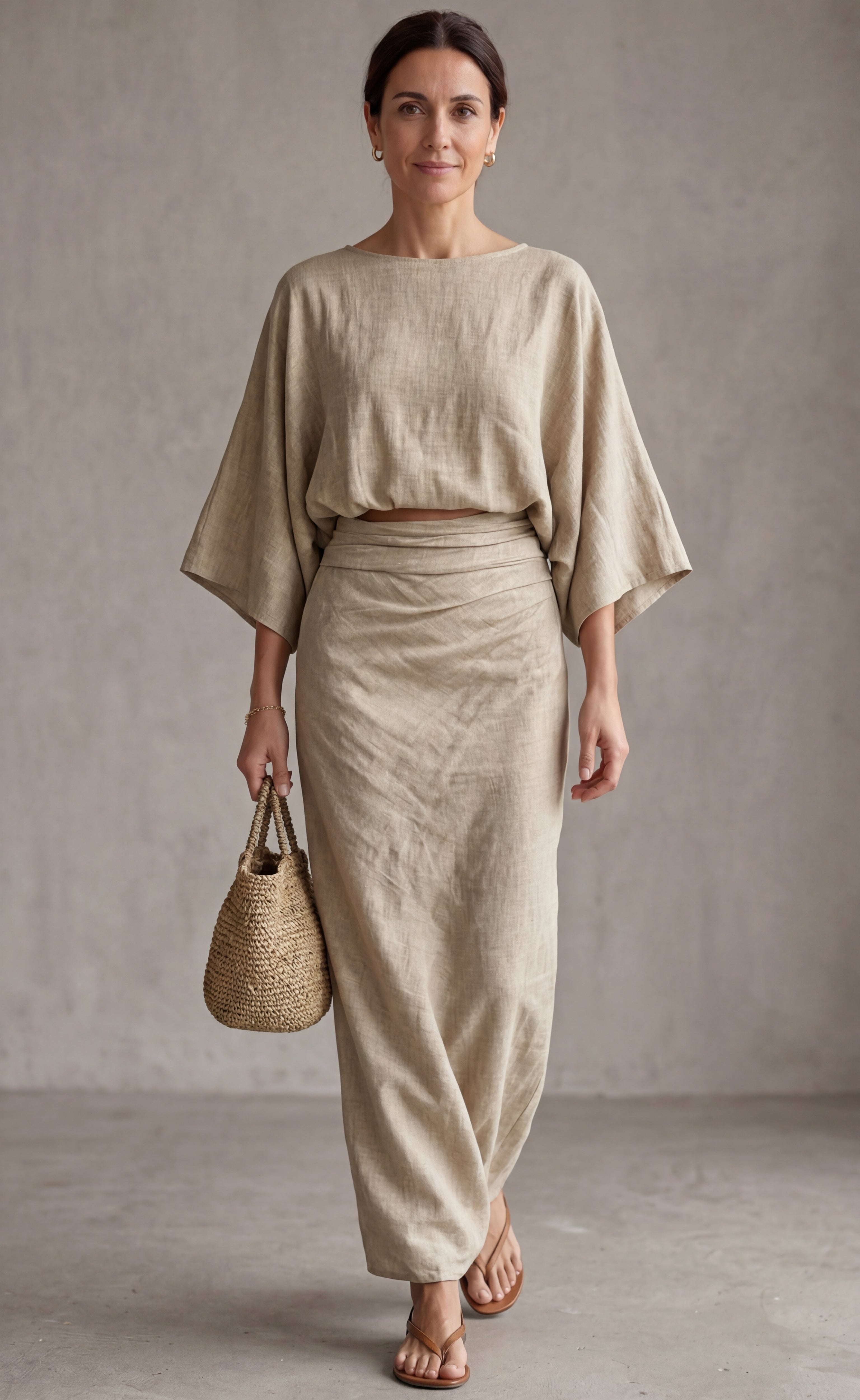 Maria  • Conjunto de lino elegante con falda larga