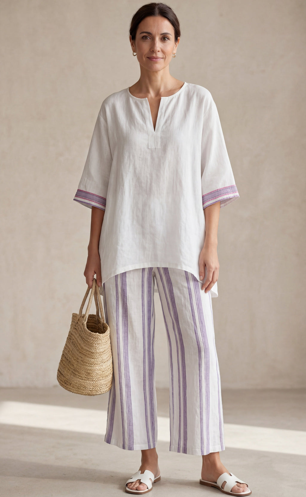 Allegra • Camiseta cómoda y pantalones de bambú a rayas