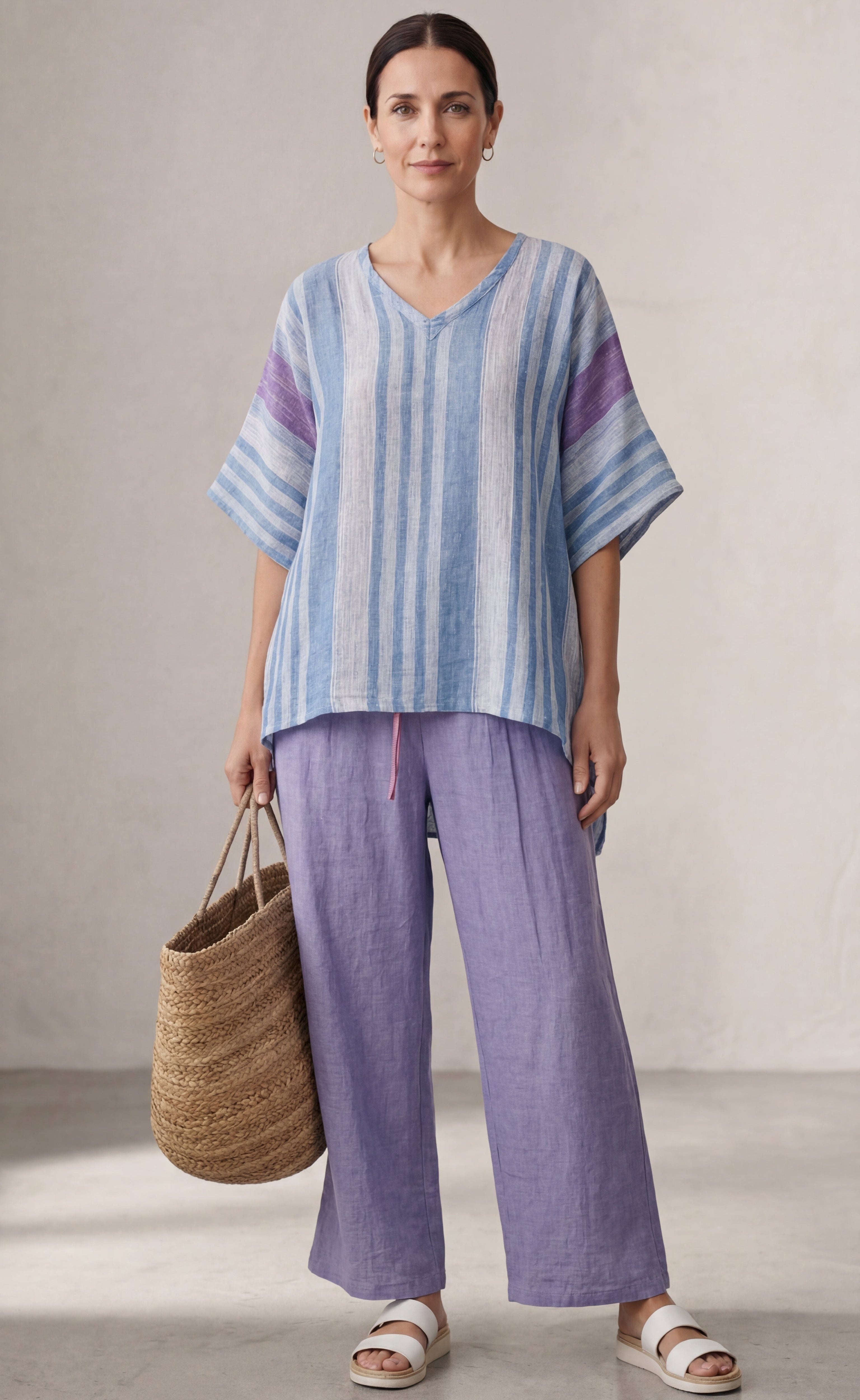 Carlotta • Top elegante en lavanda y azul cielo con pantalón de lino