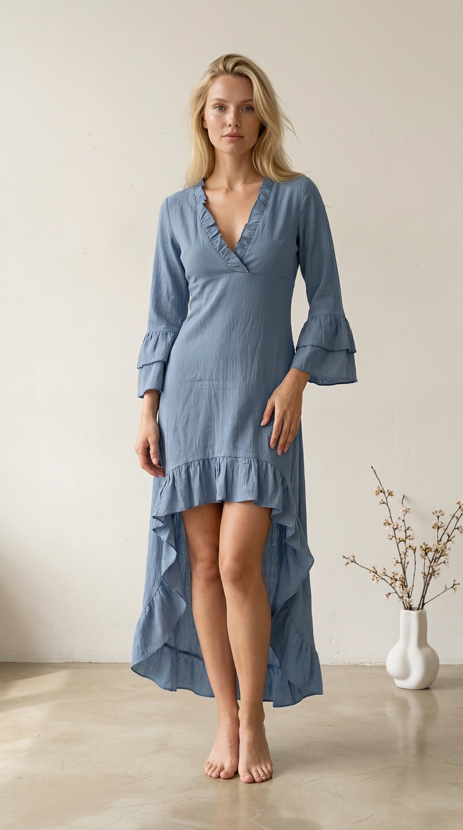 Catalina - Vestido bohemio con volantes y dobladillo
