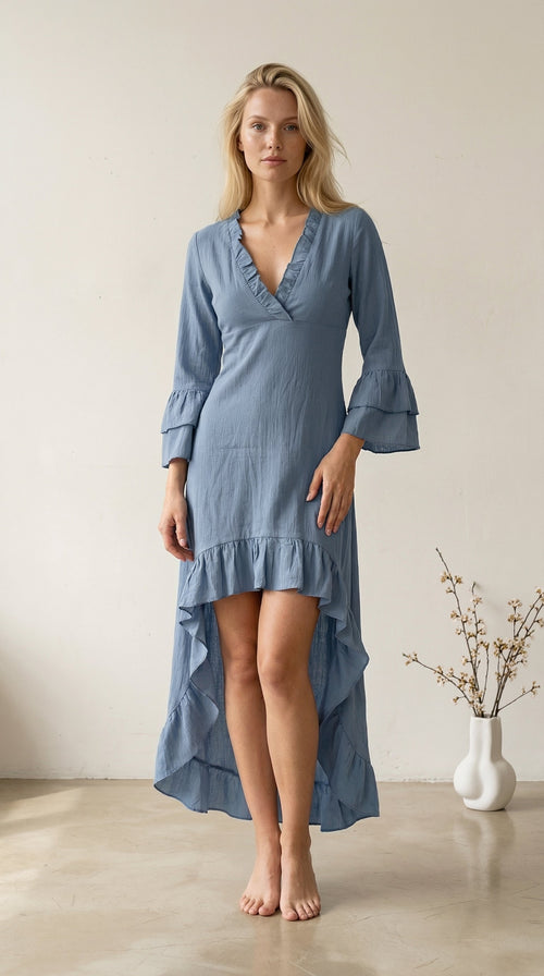 Catalina - Vestido bohemio con volantes y dobladillo