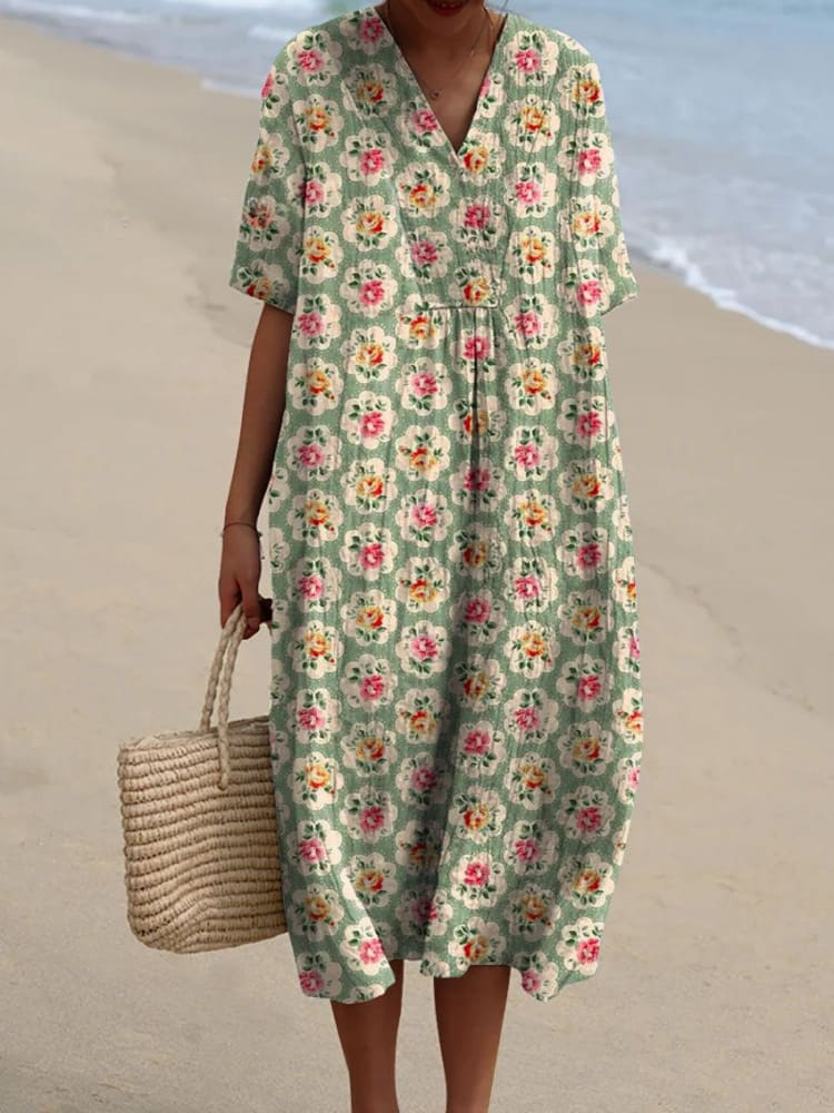 Vestido Casual Fluido con Estampado Floral Vintage