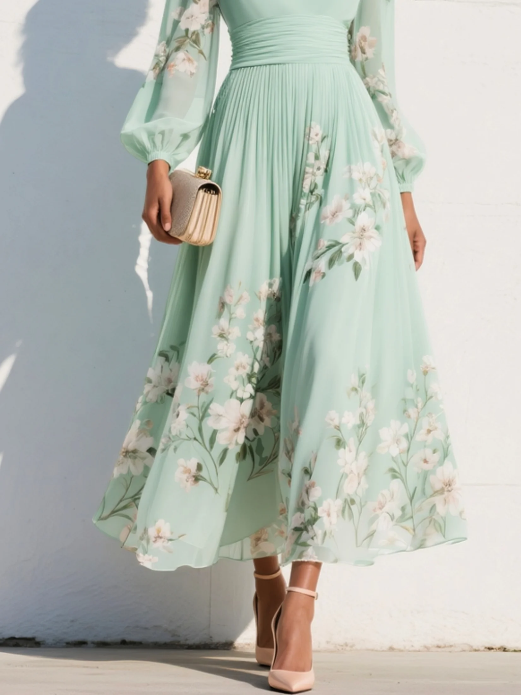 Cisella | Vestido Midi Floral Verde Claro