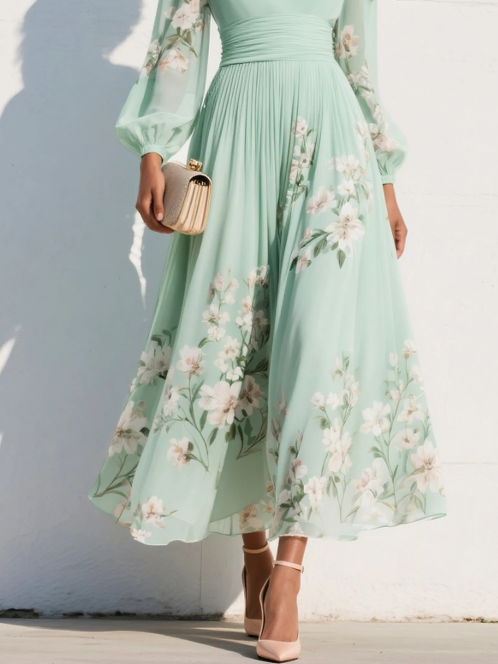 Cisella | Vestido Midi Floral Verde Claro