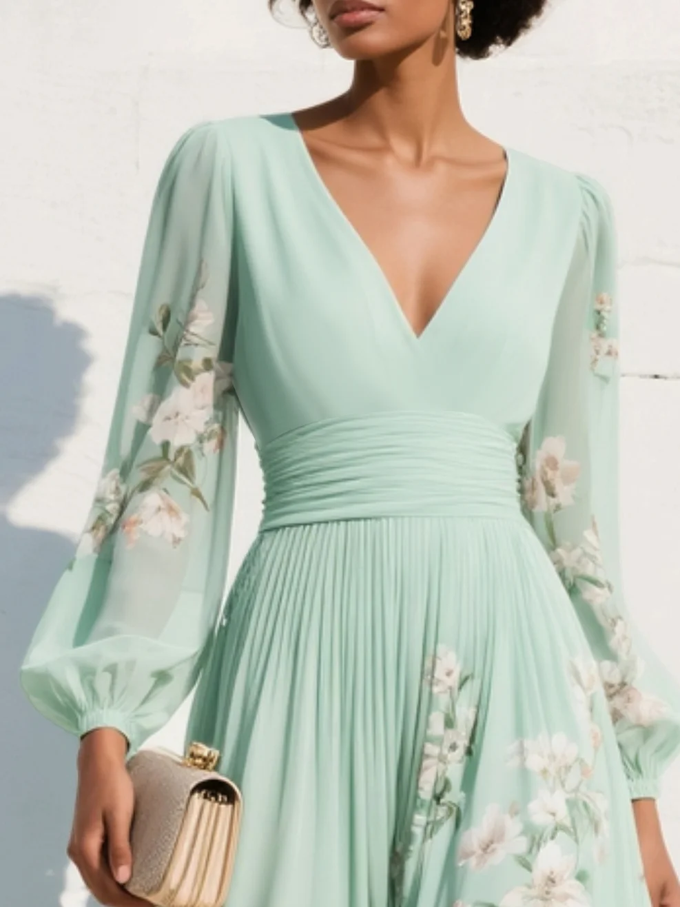 Cisella | Vestido Midi Floral Verde Claro