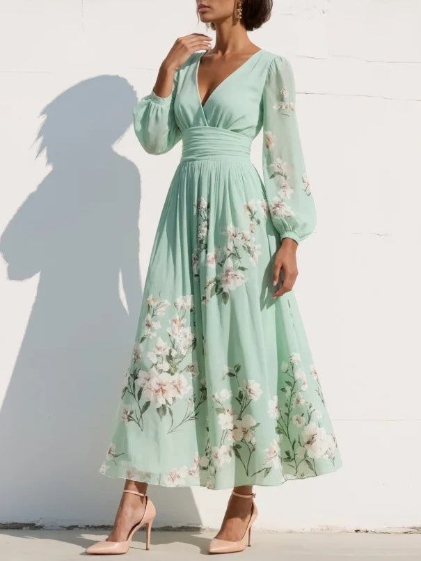 Cisella | Vestido Midi Floral Verde Claro
