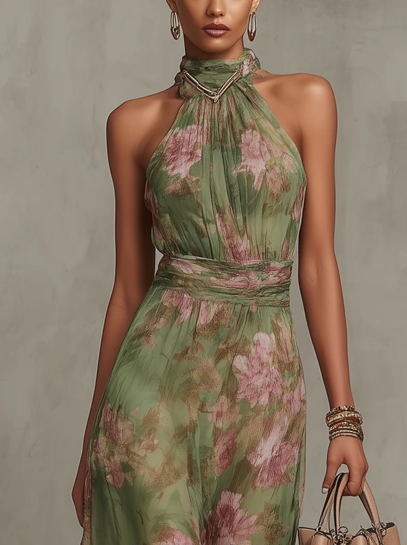 Livia | Elegante Vestido Maxi Halter Floral