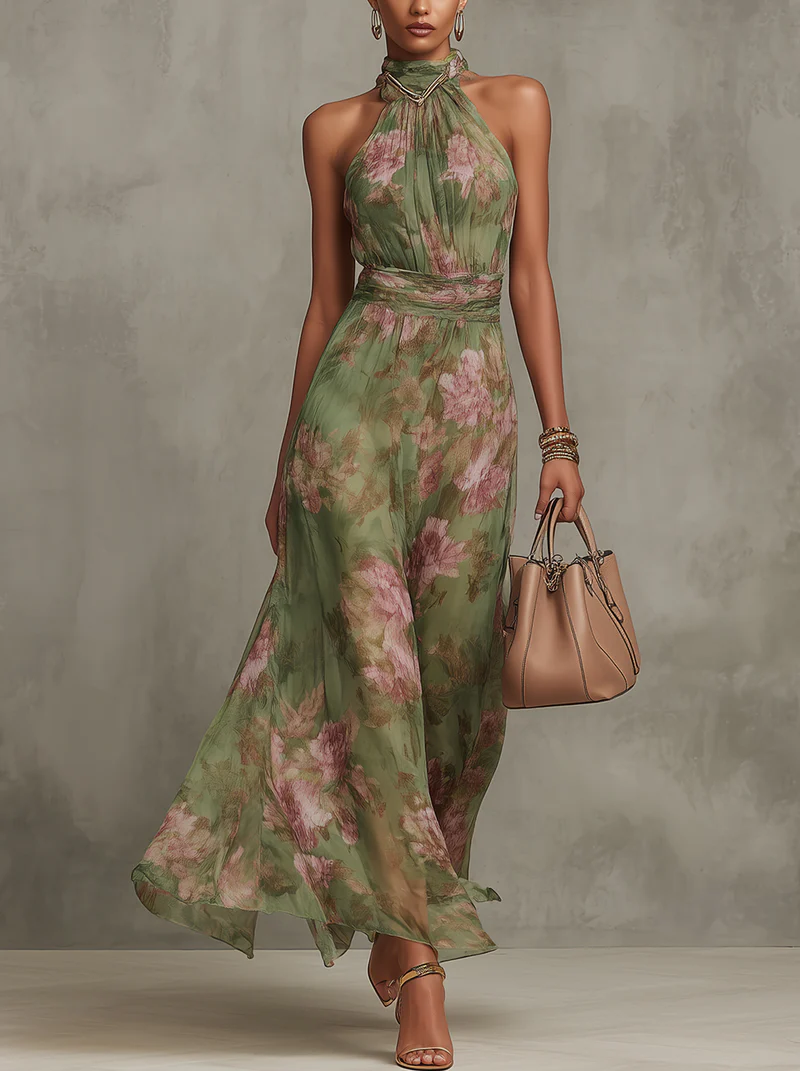 Livia | Elegante Vestido Maxi Halter Floral