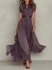 Fabiola Vestido Maxi de Chiffon con Escote Abertura Morado