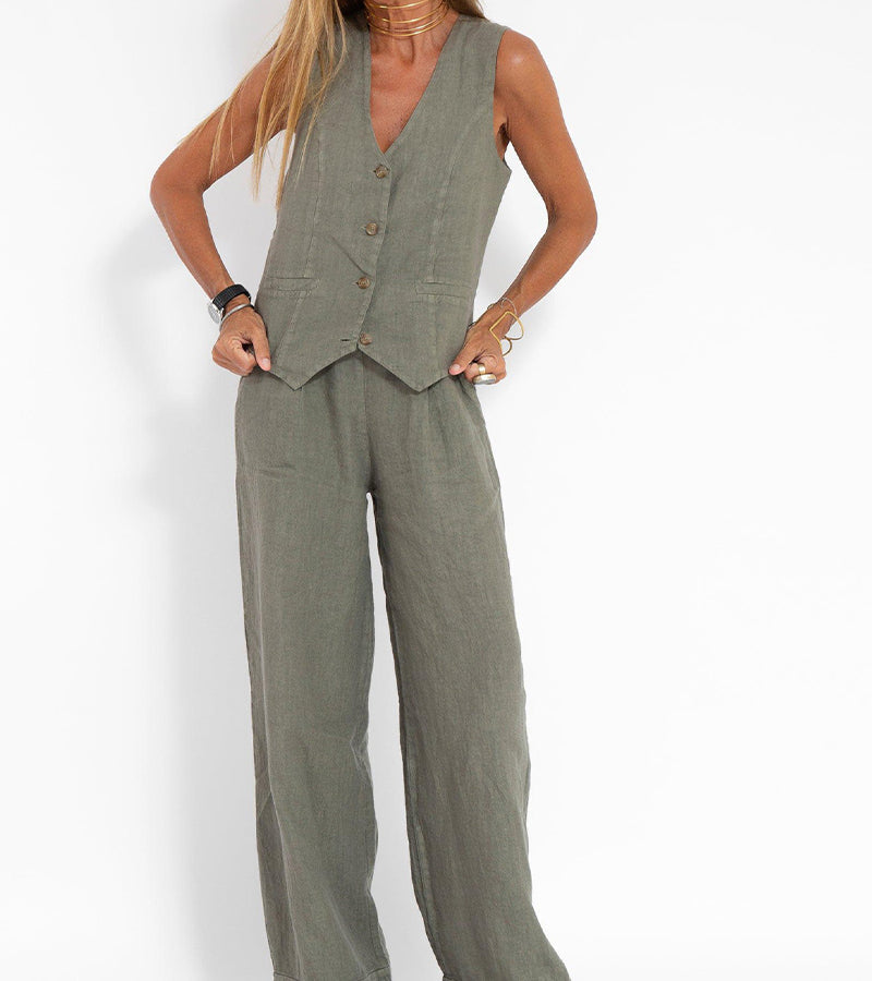 Aira • Conjunto elegante de dos piezas con chaleco y pantalón de pierna ancha