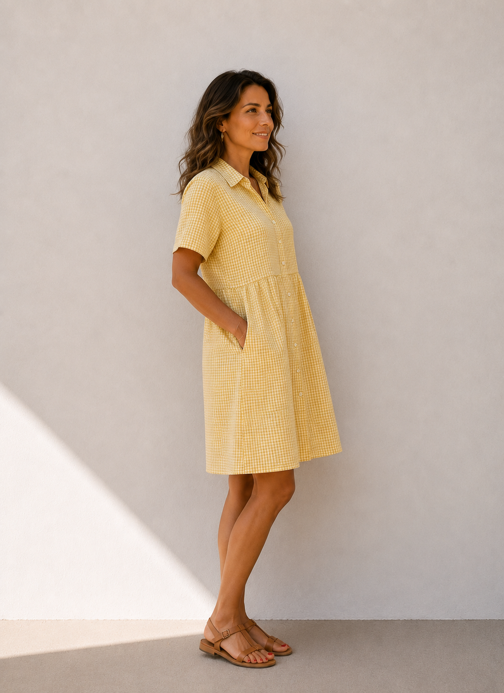 Carla | Vestido Camisero de Lino a Cuadros