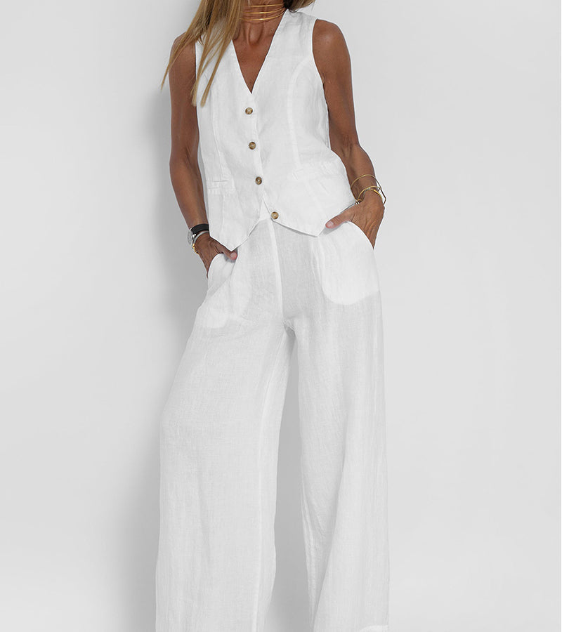 Aira • Conjunto elegante de dos piezas con chaleco y pantalón de pierna ancha
