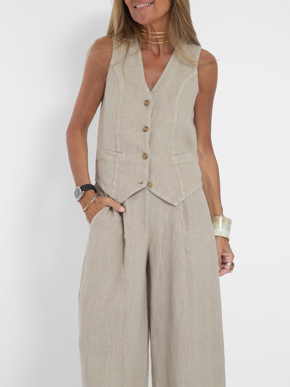 Aira • Conjunto elegante de dos piezas con chaleco y pantalón de pierna ancha
