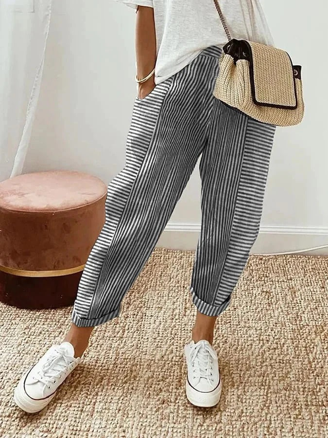 Pantalones de mujer de corte holgado a rayas