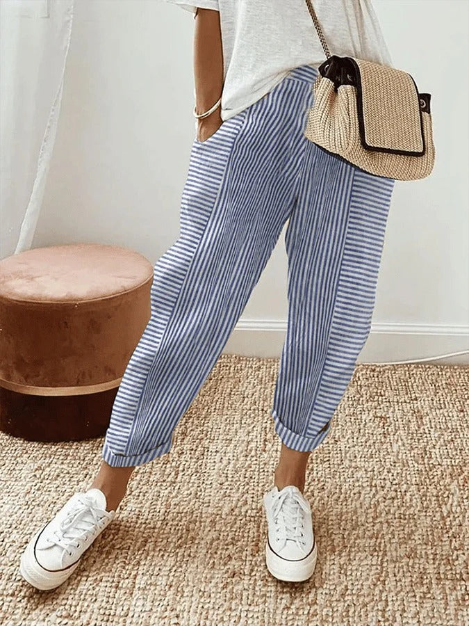 Pantalones de mujer de corte holgado a rayas