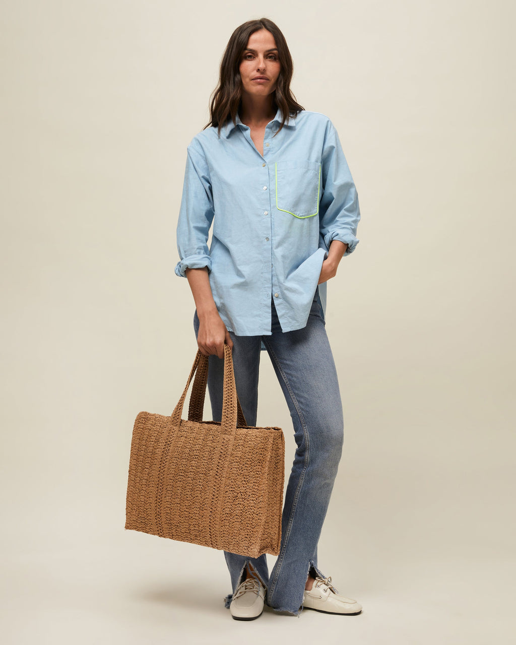 Cuadri bolso shopper grande efecto rafia