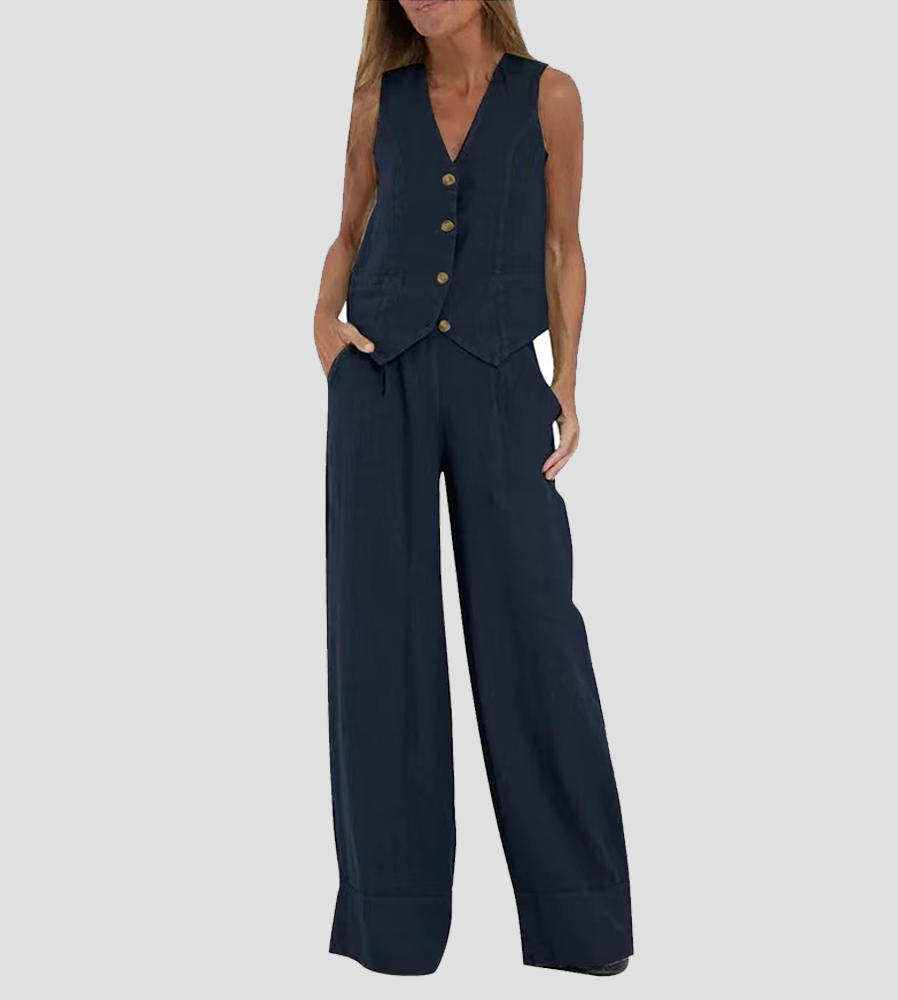 Aira • Conjunto elegante de dos piezas con chaleco y pantalón de pierna ancha